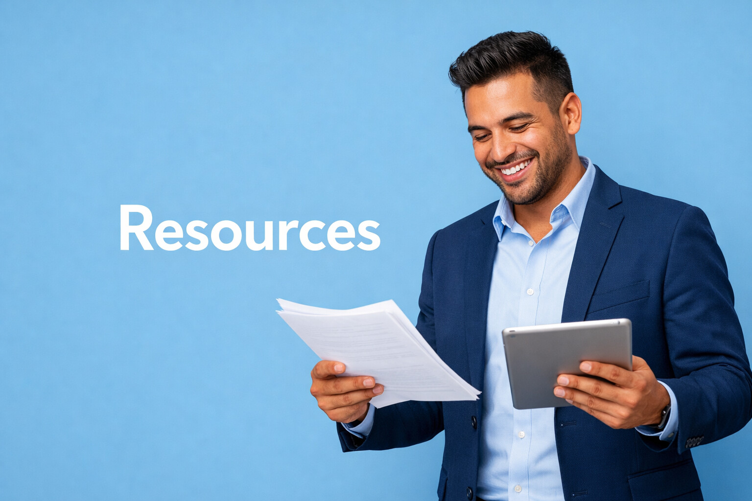 Resources hero image with title text.